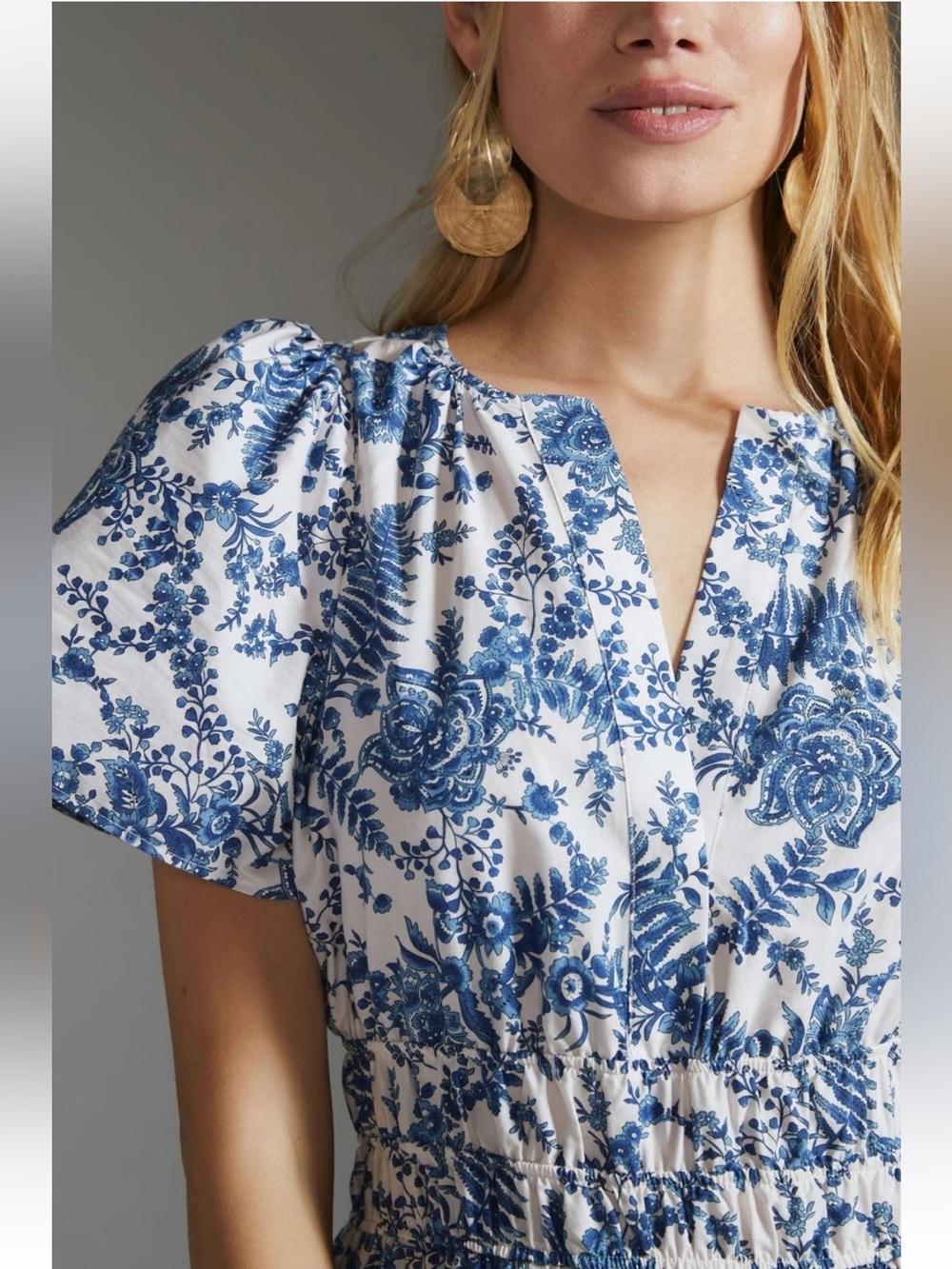 Anthropologie Cotton Somerset Tiered Maxi Dress In Blue Chinoiserie Size Medium - Picture 3 of 16